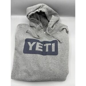 Made By Yeti Mens Grey Hoodie Pullover with Navy Logo X-Large Cotton/Poly Blend